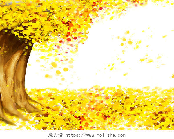 九月你好手绘秋天落叶大树PNG素材